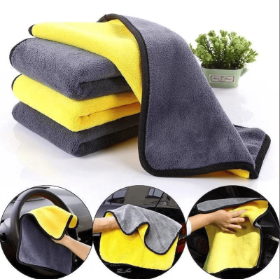 Sỉ Khăn Lau Xe Microfiber 2 Mặt Vàng - Xám Siêu Thấm Hút (Giá Tận Xưởng)