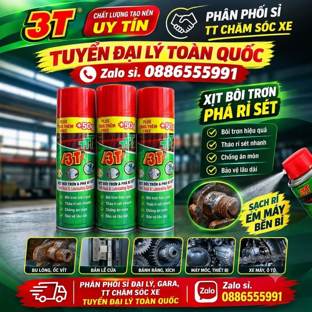 Xịt bôi trơn 3T, xịt phá rỉ sét - Chính hãng 3T, Sỉ đại lý, gara